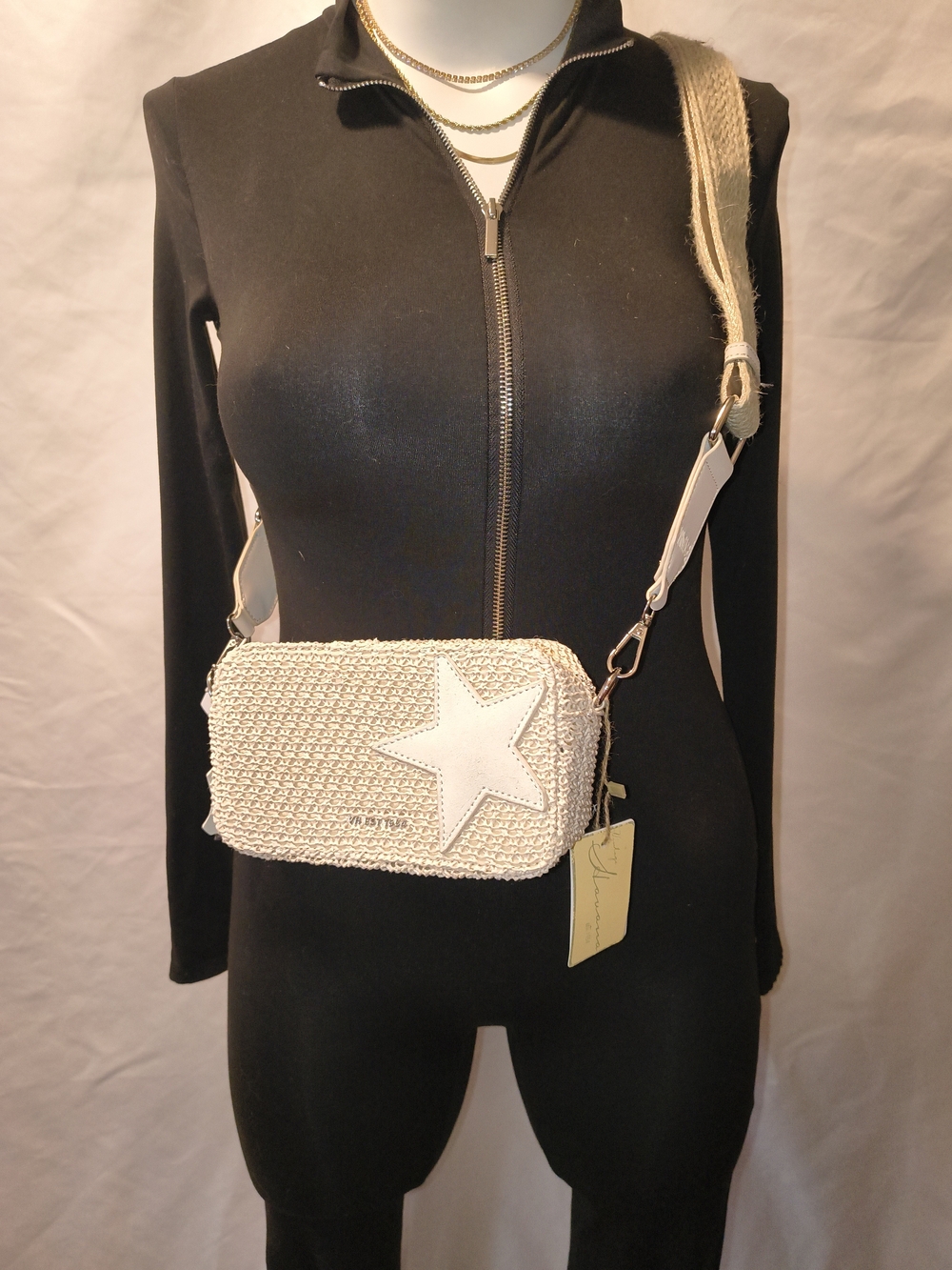Vintage Havana Cream Woven Crossbody with White Star